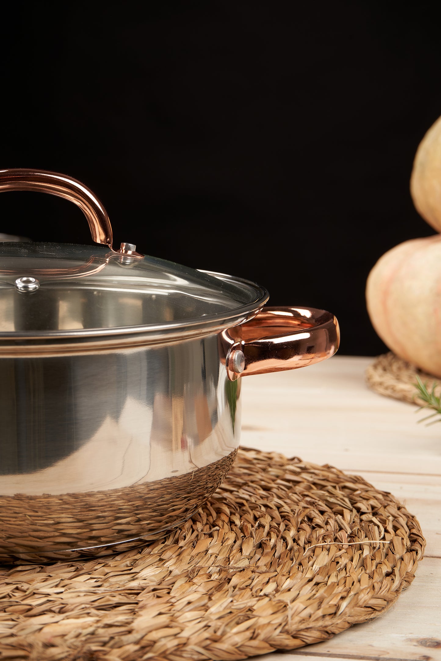 5-częściowy zestaw naczyń ze stali nierdzewnej i szkła, kolor srebrno-różowozłoty