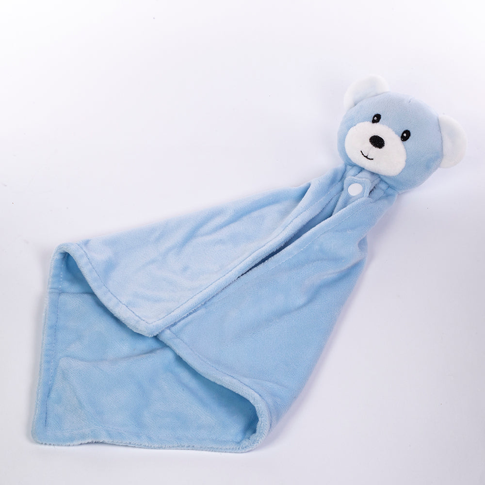 Kocyk dziecięcy z chusteczką, wymiary: 90 x 75 cm; opakowanie zawiera ściereczkę do drzemki, kolor: niebieski