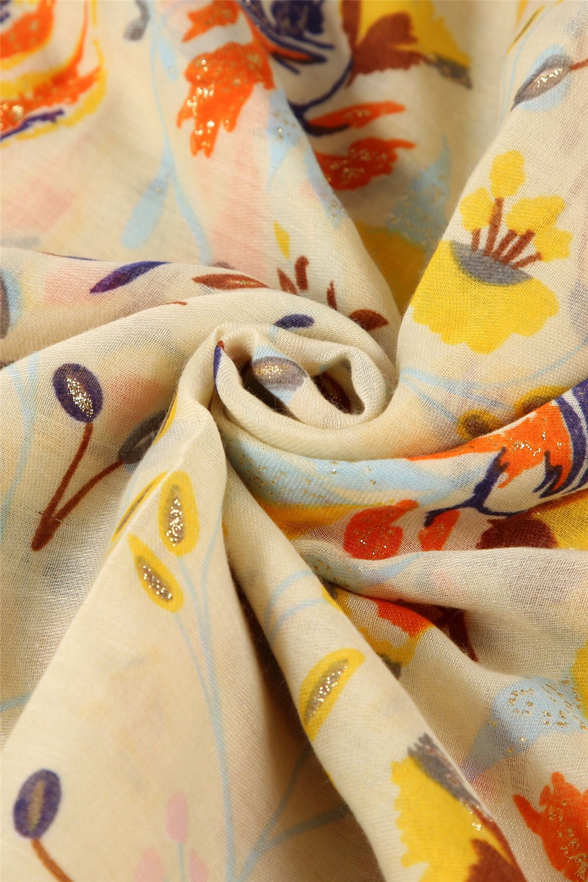 Jasny szal w stylu ludowym, kwiatowy, postrzępiony, żółty, wzorzysty szal, 90 cm x 180 cm