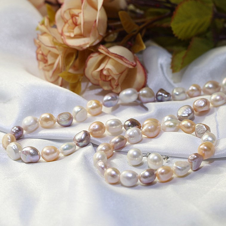 Zestaw ze srebra próbe 925 z szarą kolorową perłą słodkowodną