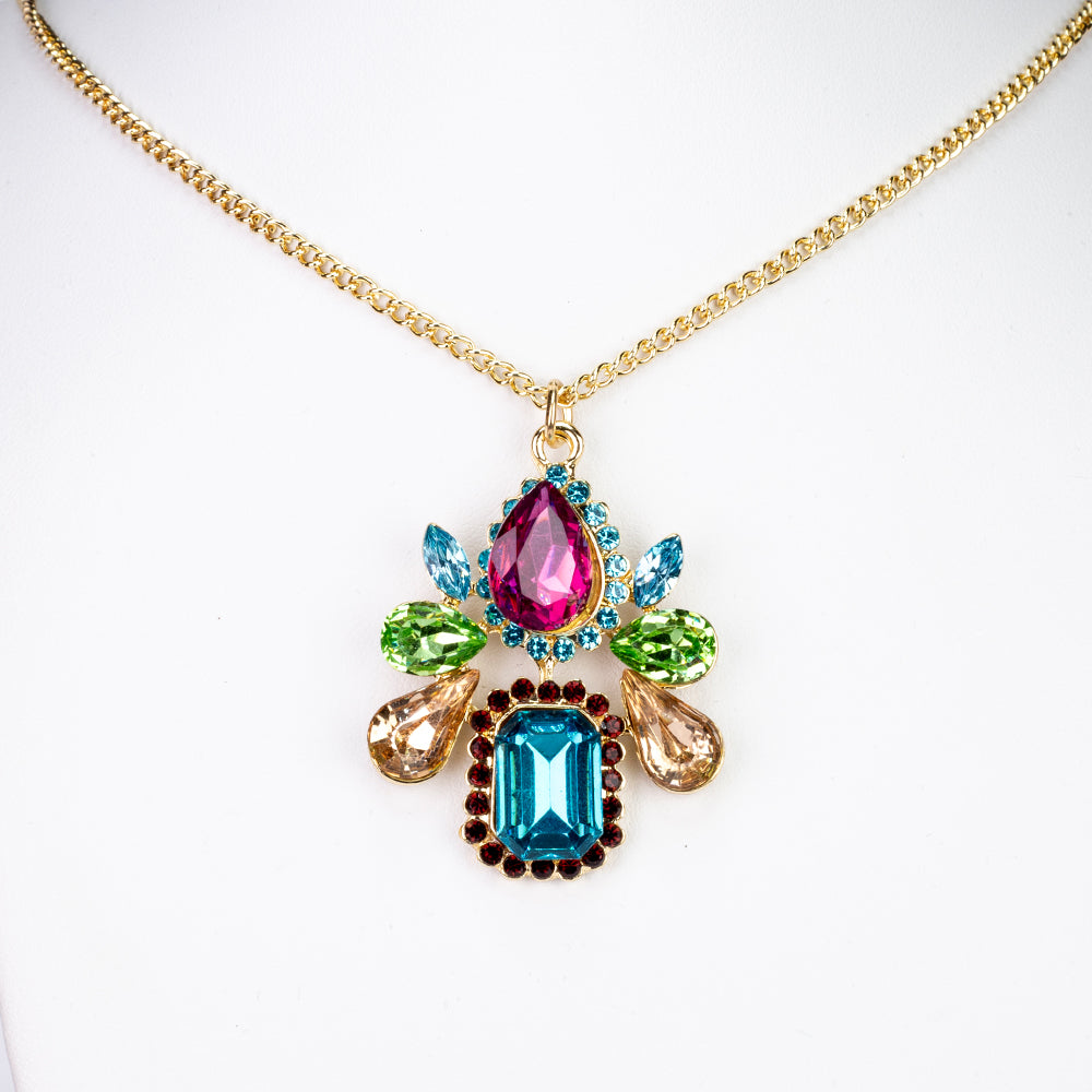 Zestaw pozłacane z czerwonym kryształem emporia® i niebieskim kryształem emporia® ( Naszyjnik+Kolczyki+Zawieszka )