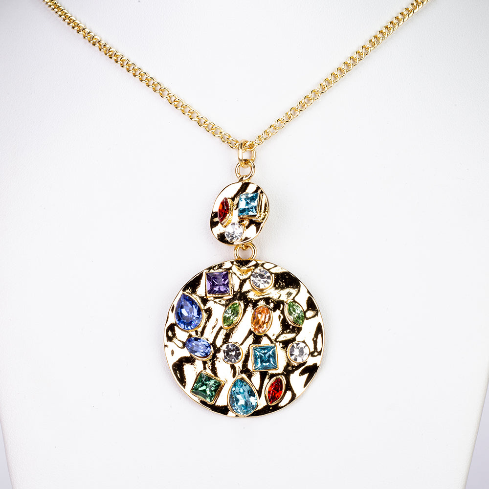 Zestaw pozłacane z czerwonym kryształem emporia® i niebieskim kryształem emporia® ( Naszyjnik+Kolczyki+Zawieszka )