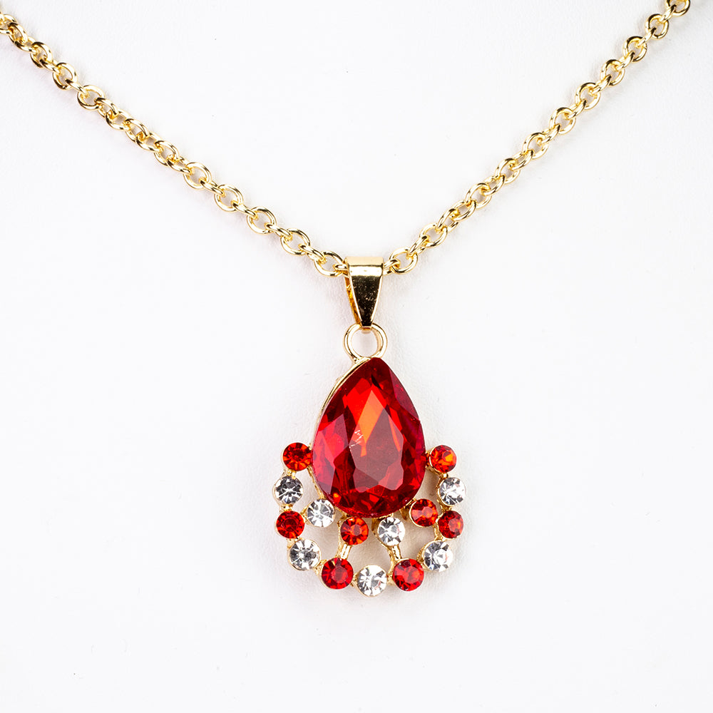 Zestaw pozłacane z czerwonym kryształem emporia® i białym kryształem emporia® ( Naszyjnik+Kolczyki+Zawieszka )