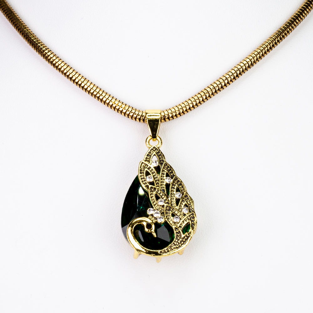 Zestaw pozłacane z zielonym kryształem emporia® i białym kryształem emporia® ( Naszyjnik+Kolczyki+Zawieszka )