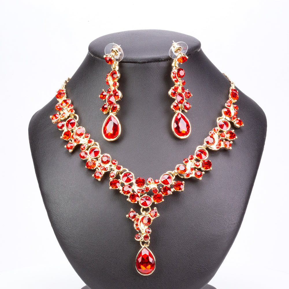 Zestaw pozłacane z czerwonym kryształem emporia® ( Naszyjnik+Kolczyki )