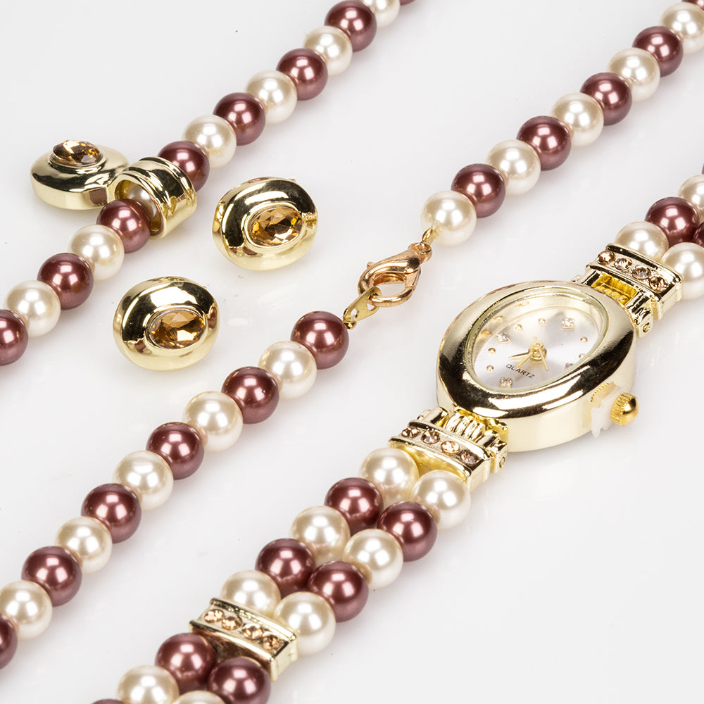 Zestaw pozłacane z perłą ( Naszyjnik+Kolczyki+Zawieszka )