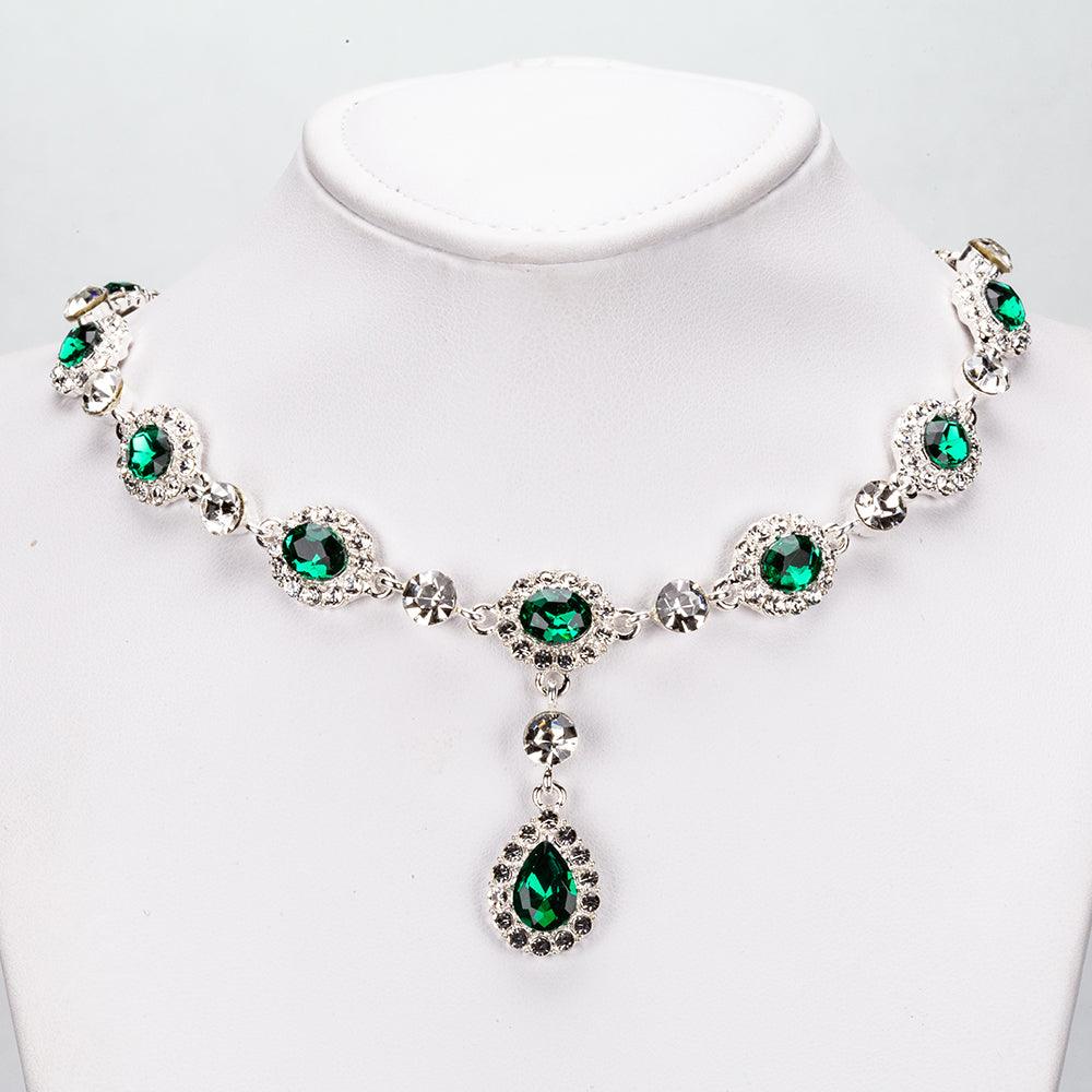 Zestaw pozłacane z zielonym kryształem emporia® i białym kryształem emporia® ( Naszyjnik+Kolczyki )