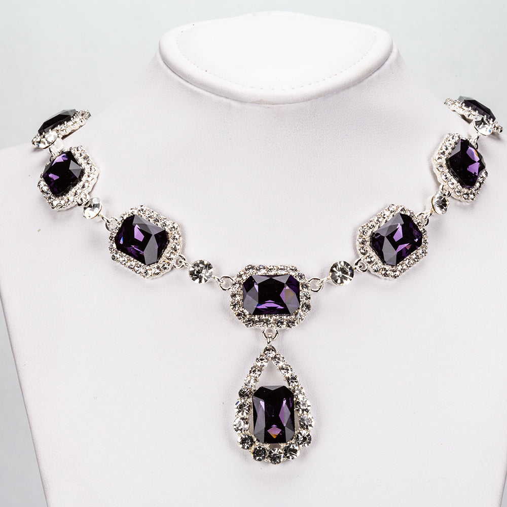 Zestaw pozłacane z purpurowym kryształem emporia® i białym kryształem emporia® ( Naszyjnik+Kolczyki )