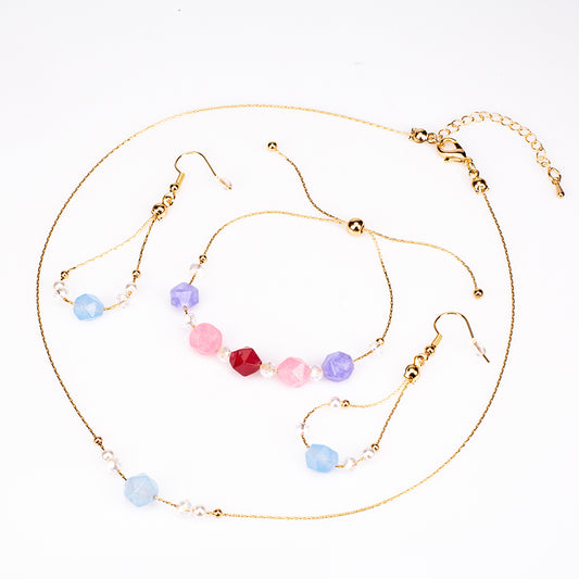 Zestaw pozłacane z turmalinem ( Naszyjnik+Kolczyki+Bransoletka )