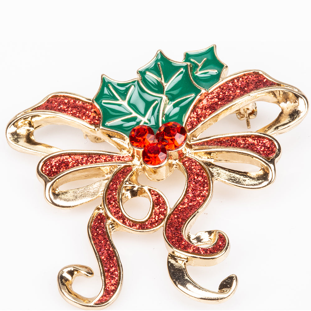 Broszka pozłacany z czerwonym kryształem emporia® i białym kryształem emporia®