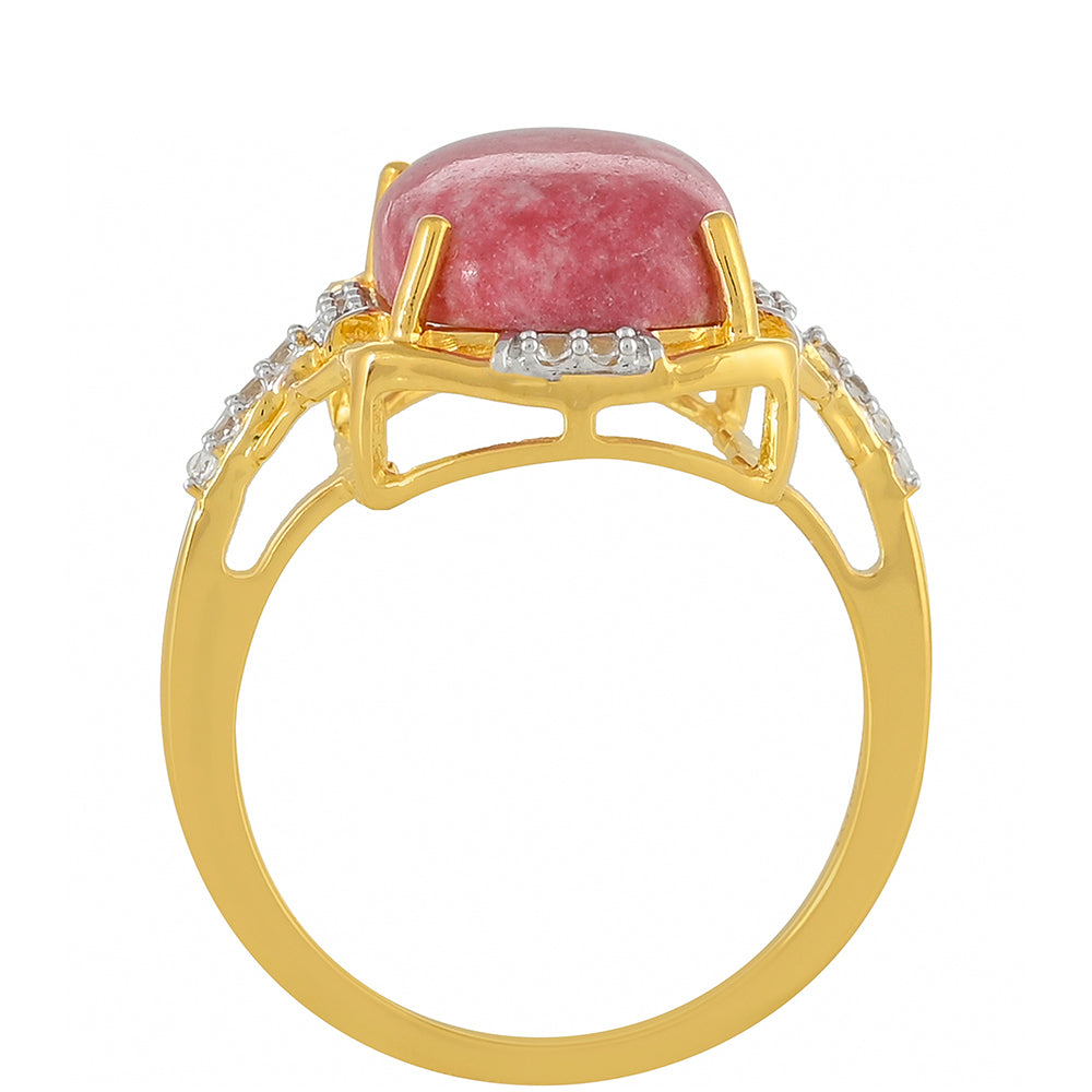 Pierścionek srebrny pozłacany z tulitem i białym topazem