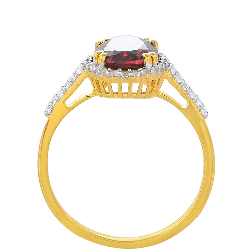 Pierścionek srebrny pozłacany z granatem rodolitem i białym topazem