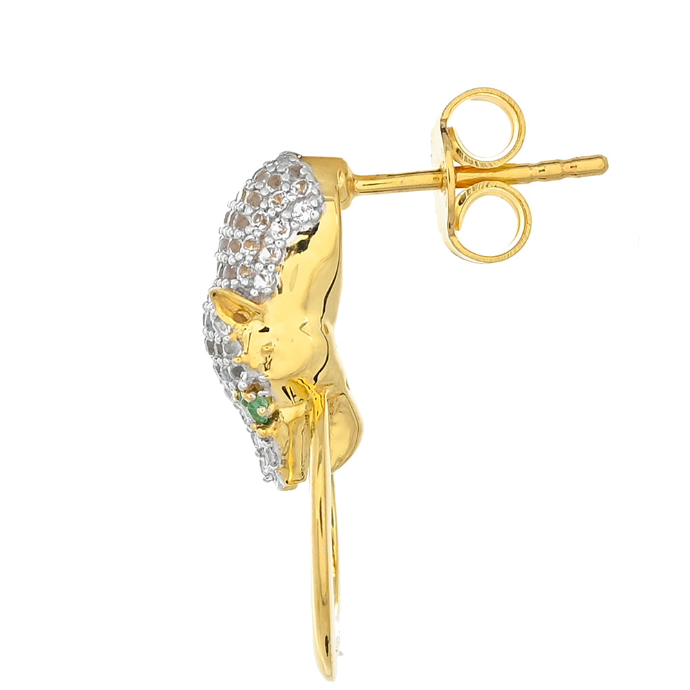 Kolczyki srebrne pozłacane z brazylijskim szmaragdem i białym topazem