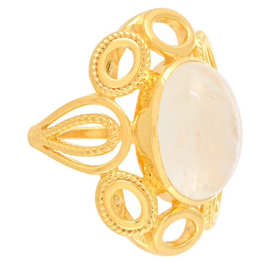 Pierścionek srebrny pozłacany z tęczowym kamieniem księżycowym