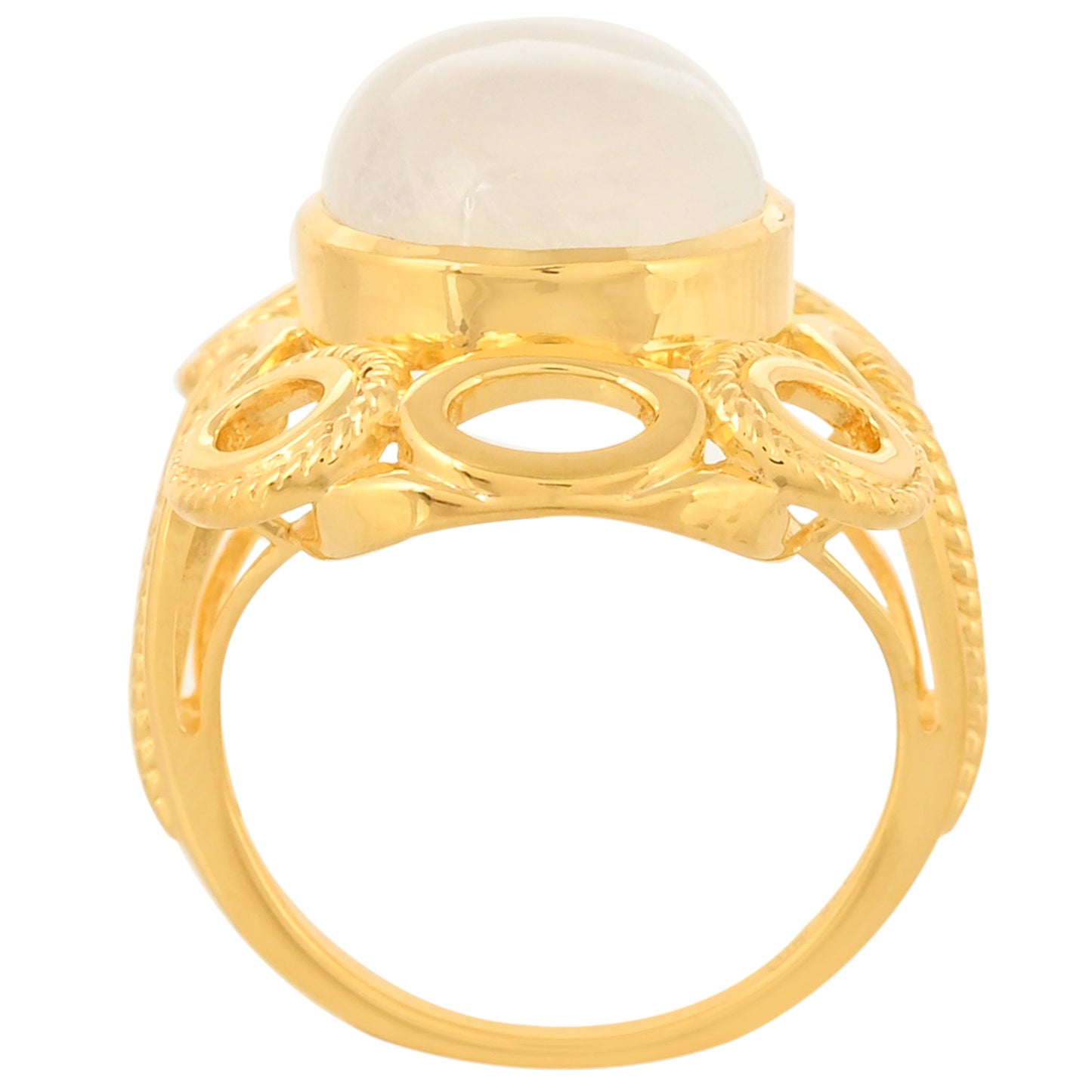 Pierścionek srebrny pozłacany z tęczowym kamieniem księżycowym