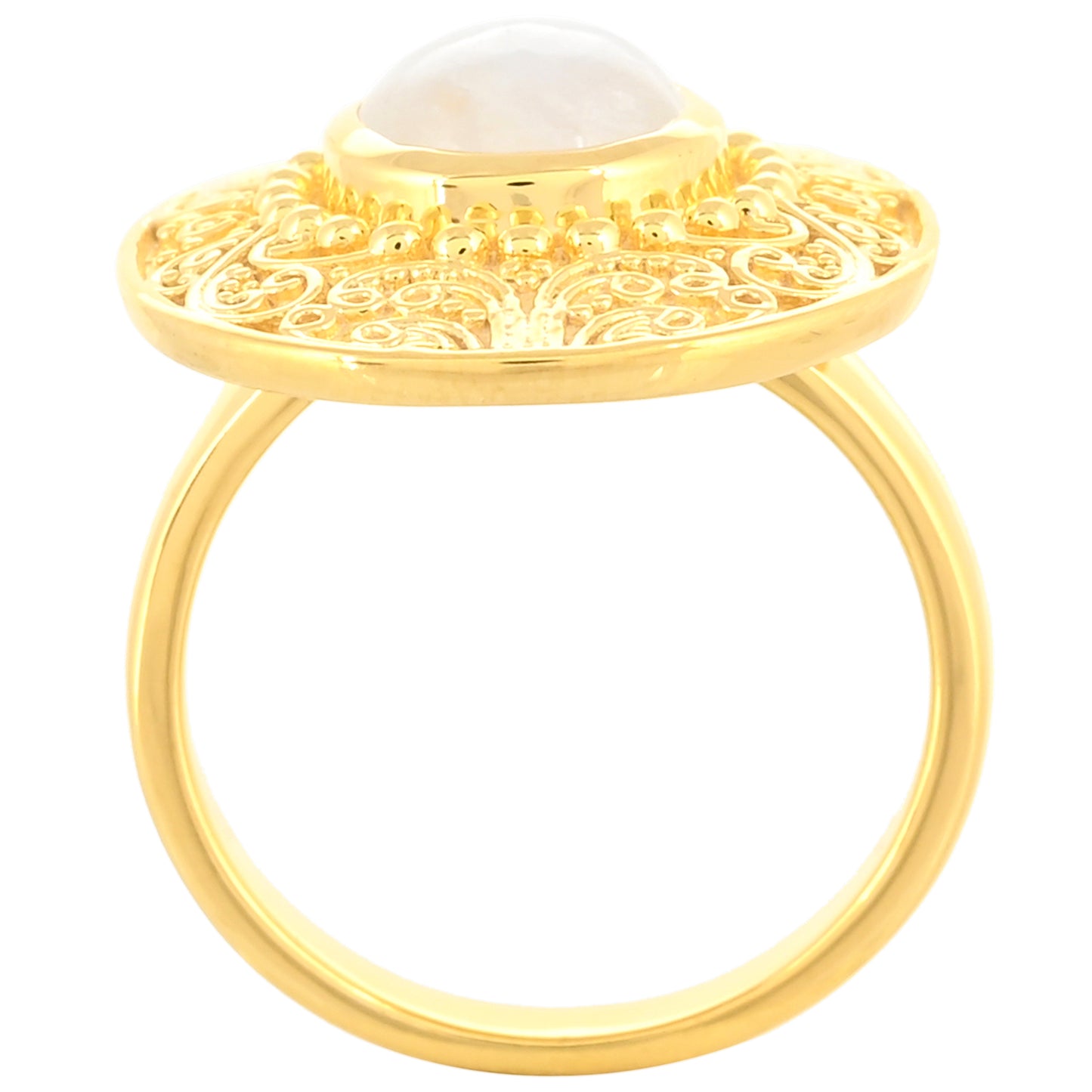 Pierścionek srebrny pozłacany z tęczowym kamieniem księżycowym