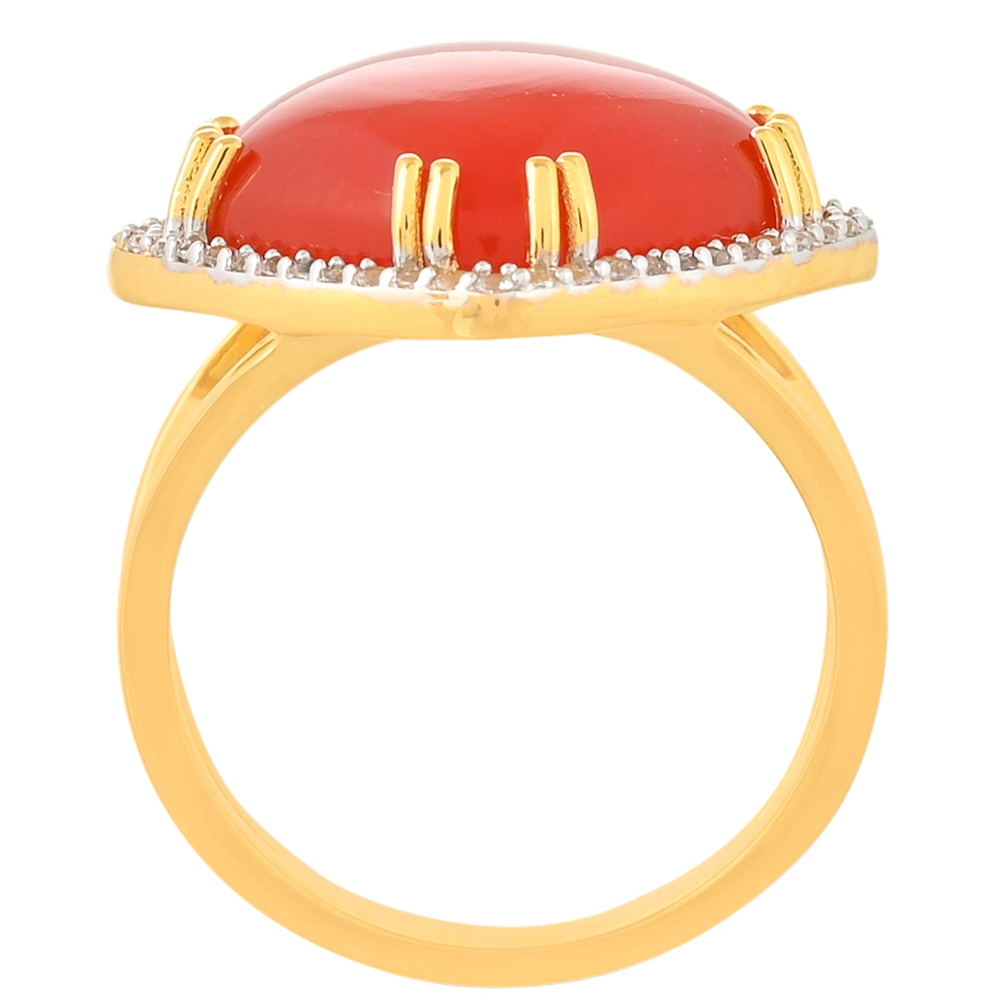 Pierścionek srebrny pozłacany z karneolem i białym topazem