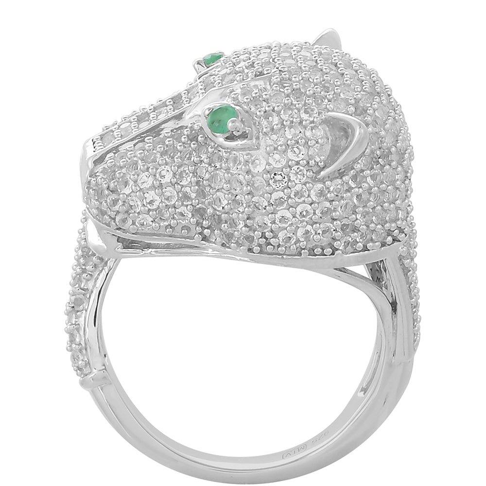 Pierścionek ze srebra próby 925 z brazylijskim szmaragdem i białym topazem