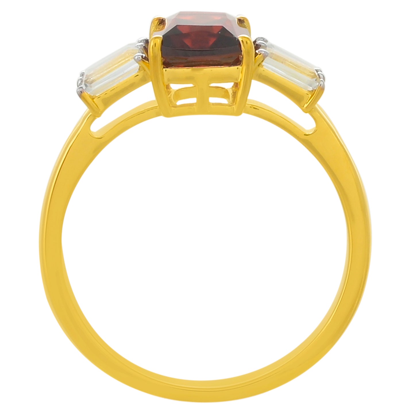 Pierścionek srebrny pozłacany z granatem rodolitem i białym topazem