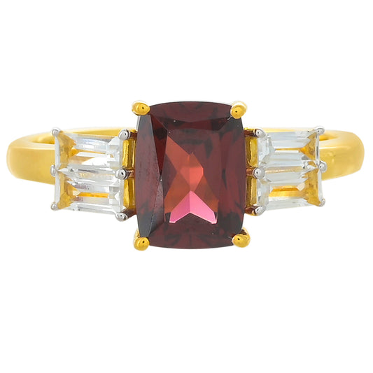 Pierścionek srebrny pozłacany z granatem rodolitem i białym topazem