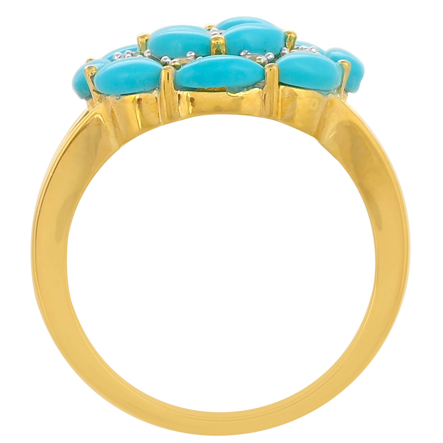 Pierścionek srebrny pozłacany z niebieskim turkusem i białym topazem