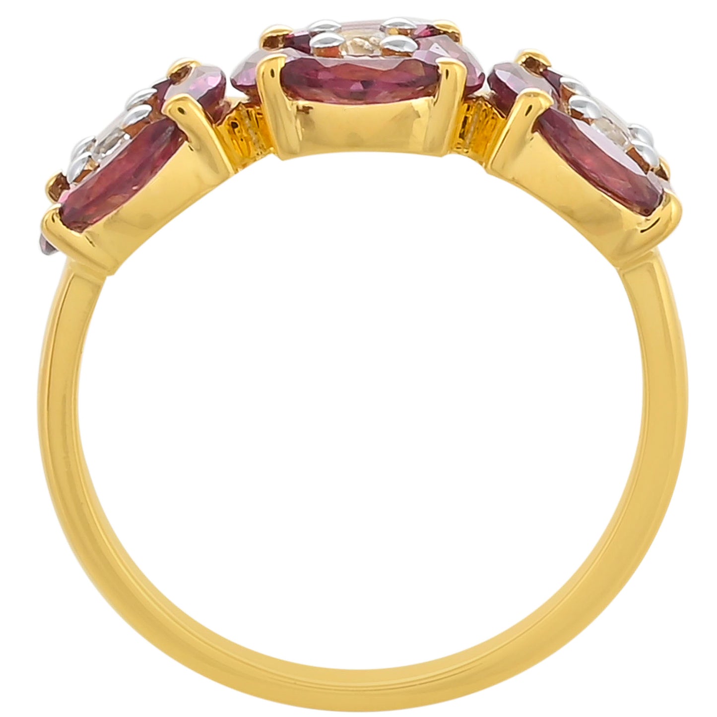 Pierścionek srebrny pozłacany z granatem rodolitem i białym topazem