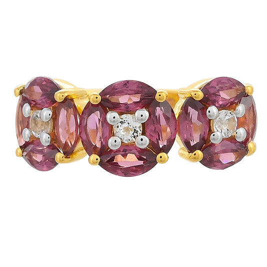 Pierścionek srebrny pozłacany z granatem rodolitem i białym topazem