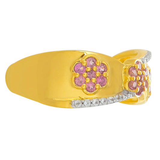 Pierścionek srebrny pozłacany z granatem rodolitem i białym topazem