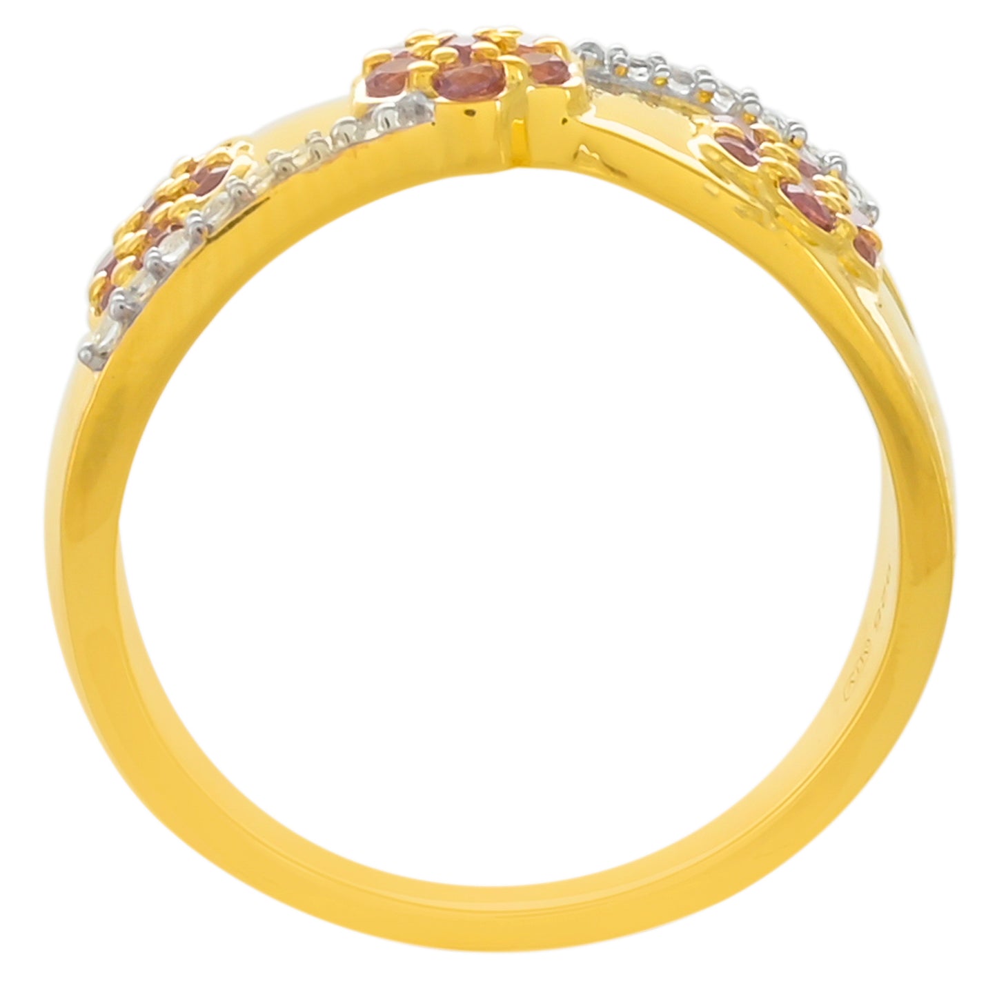 Pierścionek srebrny pozłacany z granatem rodolitem i białym topazem