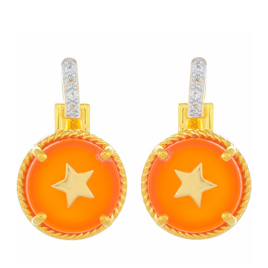 Kolczyki srebrne pozłacane z karneolem i białym topazem