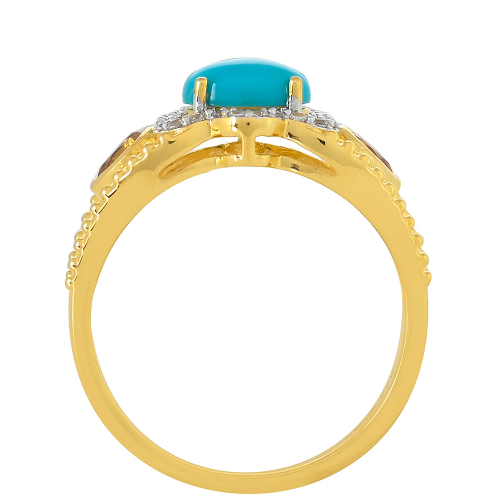 Pierścionek srebrny pozłacany z niebieskim turkusem i cytrynem