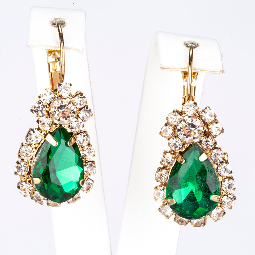 Zestaw pozłacane z zielonym kryształem emporia® ( Naszyjnik+Kolczyki+Zawieszka )