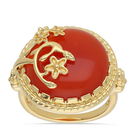 Pierścionek srebrny pozłacany z czerwonym onyksem