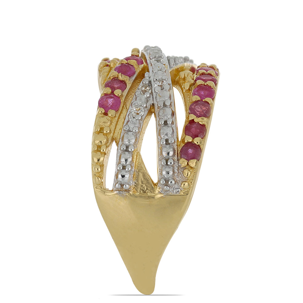 Pierścionek srebrny pozłacany z malgaskim rubinem i naturalnym cyrkonem