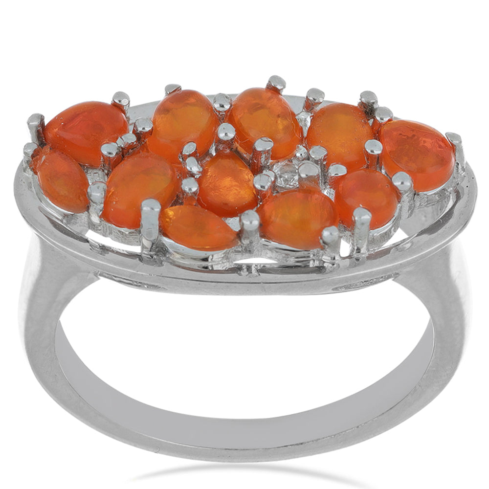 Pierścionek ze srebra próby 925 z pomarańczowym opalem i białym topazem