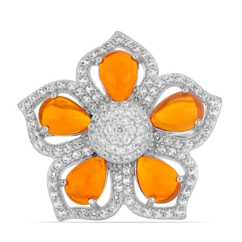 Pierścionek ze srebra próby 925 z pomarańczowym opalem i białym topazem