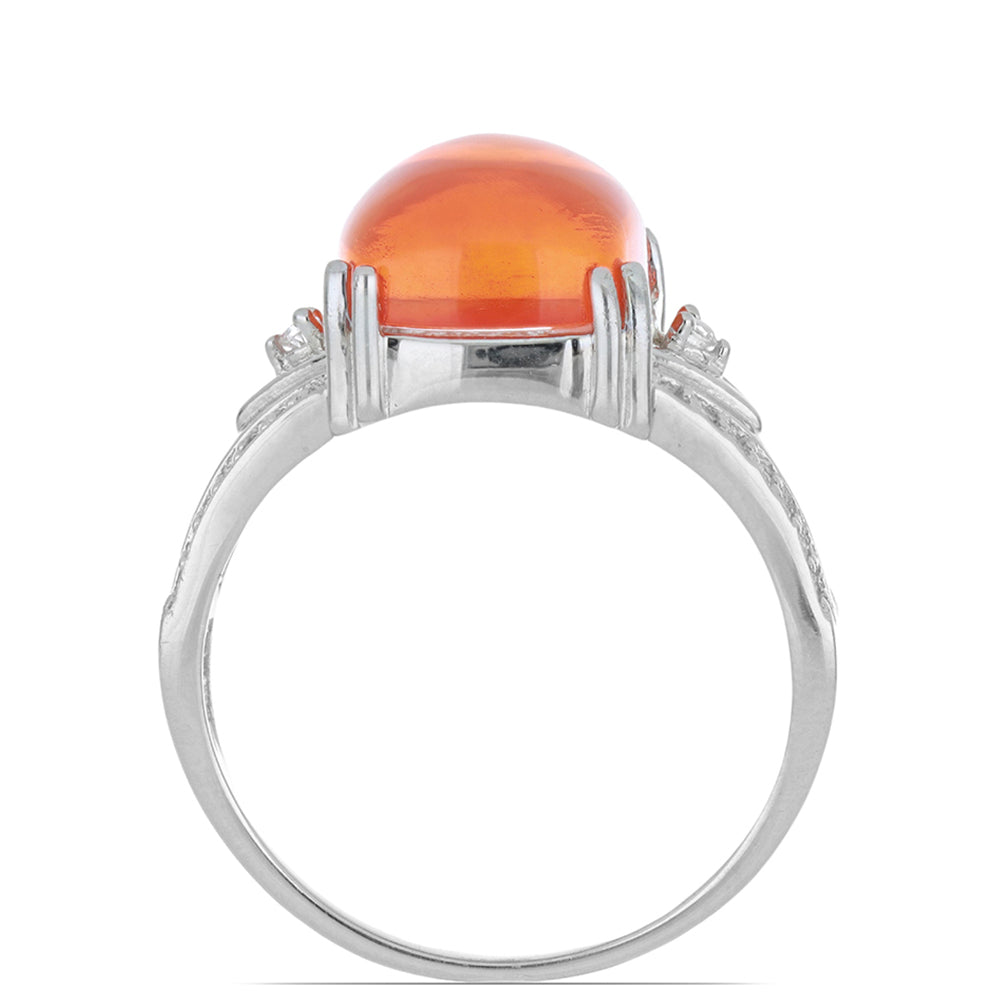 Pierścionek ze srebra próby 925 z pomarańczowym opalem i białym topazem