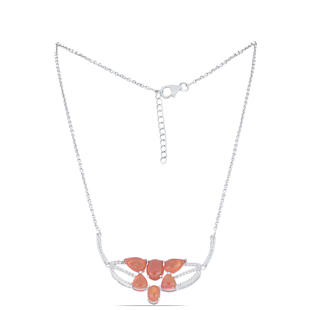 Naszyjnik ze srebra próby 925 z pomarańczowym opalem i białym topazem