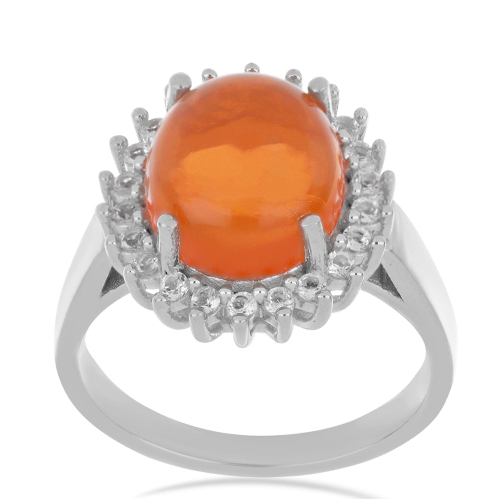Pierścionek ze srebra próby 925 z pomarańczowym opalem i białym topazem