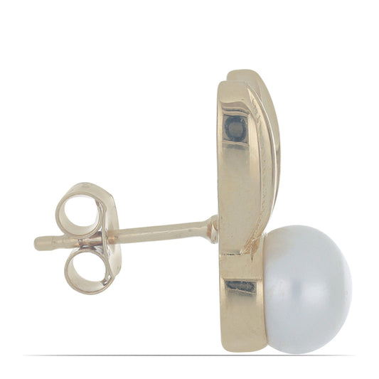 Kolczyki srebrne pozłacane z białą perłą słodkowodną