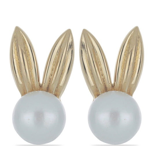 Kolczyki srebrne pozłacane z białą perłą słodkowodną