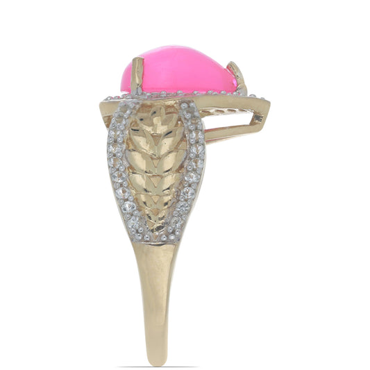 Pierścionek srebrny pozłacany z różowym opalem i białym topazem