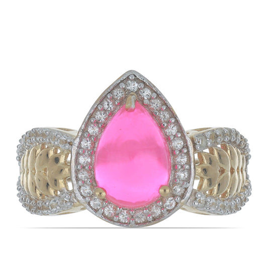 Pierścionek srebrny pozłacany z różowym opalem i białym topazem