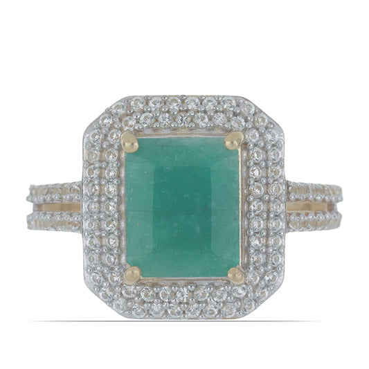 Pierścionek srebrny pozłacany z brazylijskim szmaragdem i białym topazem