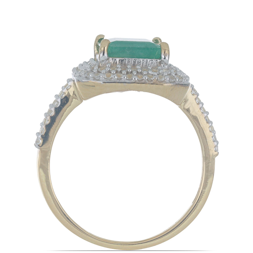 Pierścionek srebrny pozłacany z brazylijskim szmaragdem i białym topazem