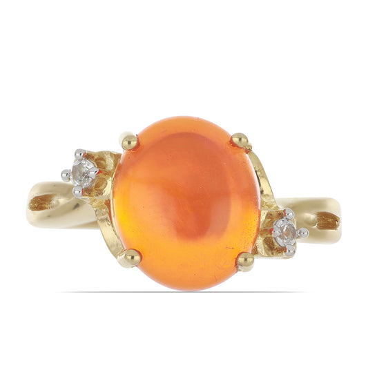 Pierścionek srebrny pozłacany z pomarańczowym opalem i białym topazem