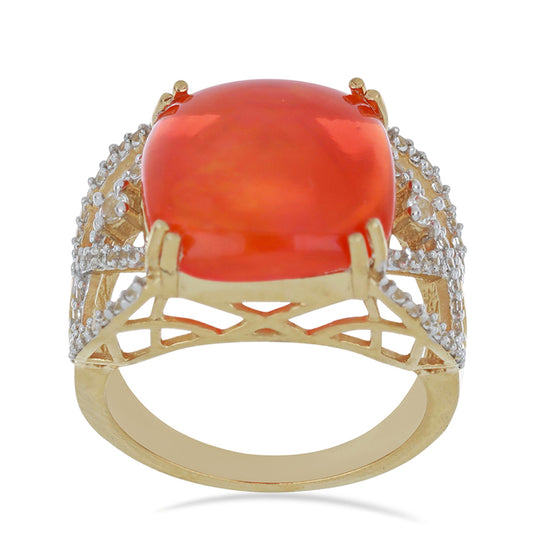 Pierścionek srebrny pozłacany z pomarańczowym opalem i białym topazem