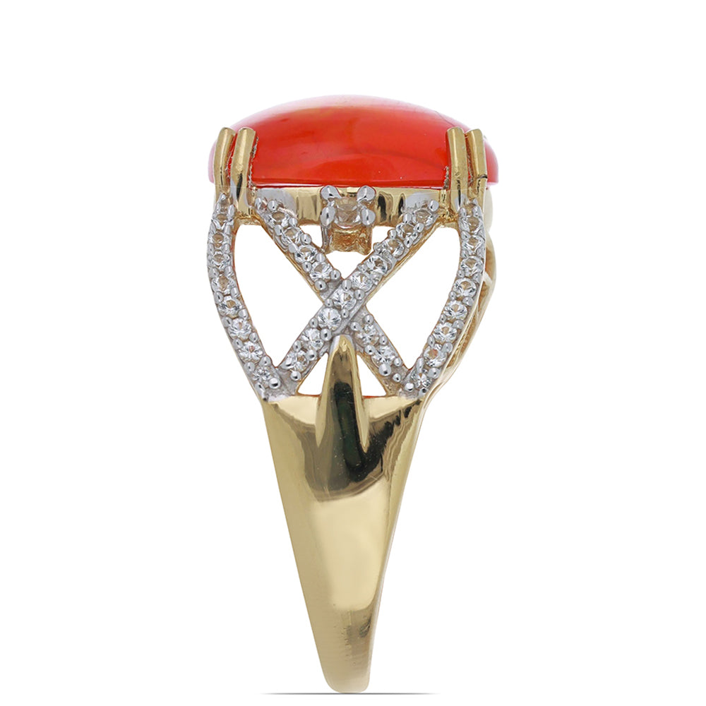 Pierścionek srebrny pozłacany z pomarańczowym opalem i białym topazem