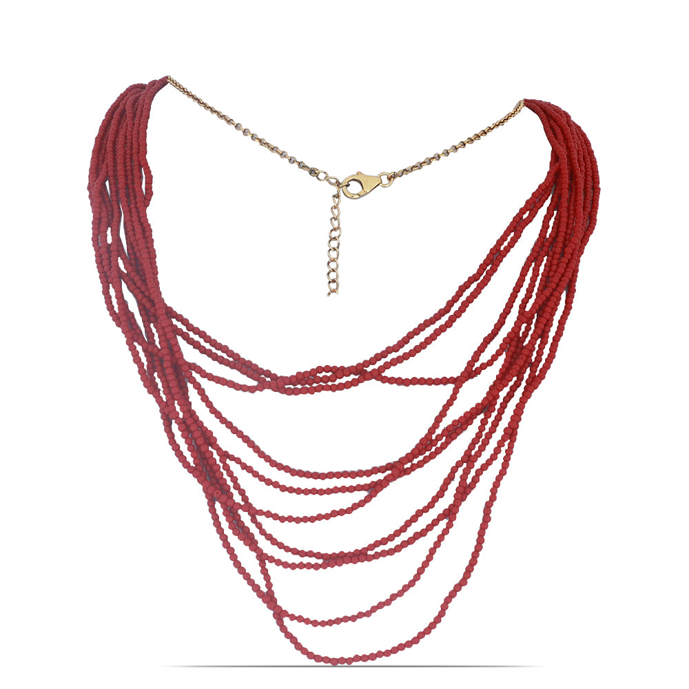 Naszyjnik srebrny pozłacany z czerwoną gąbką koralową