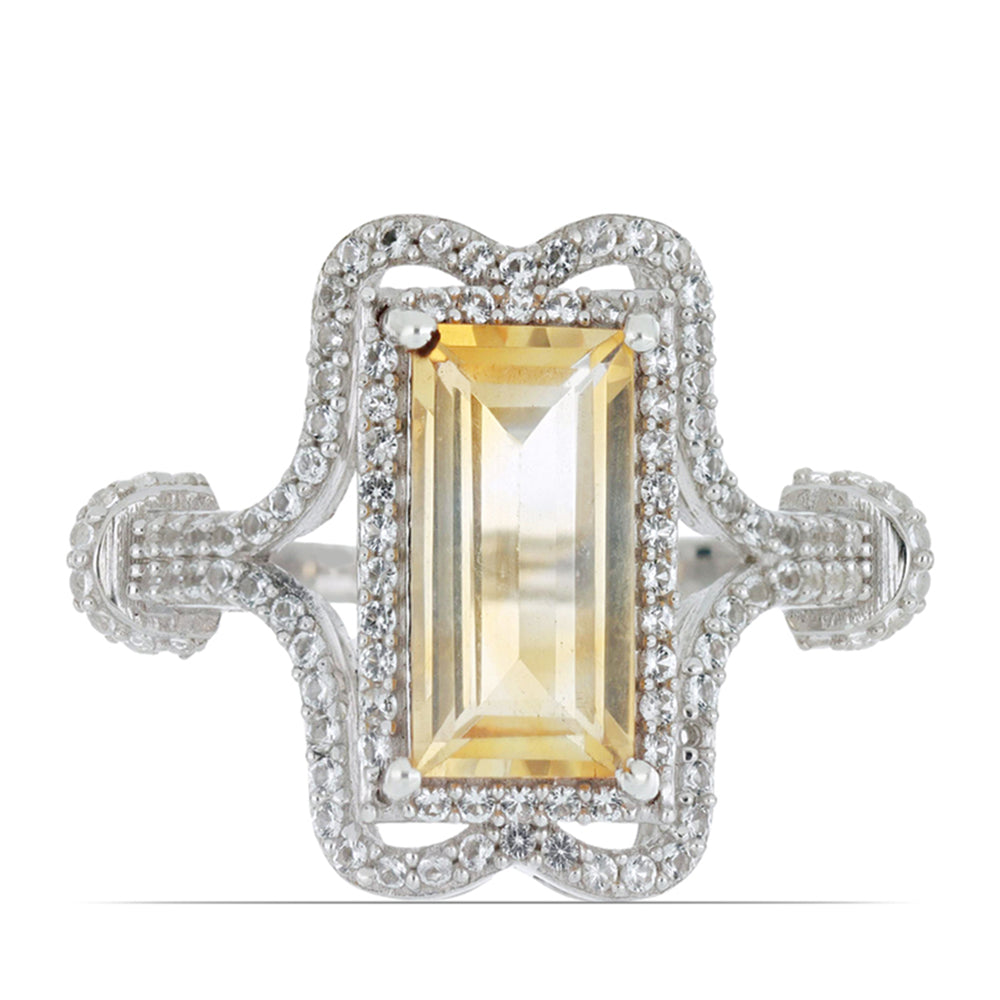 Pierścionek ze srebra próby 925 z cytrynem uralskim i białym topazem